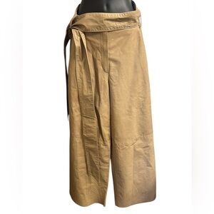 DROMe Pelle Leather Tan Wide Leg Pants with Tie Waist Sz S
